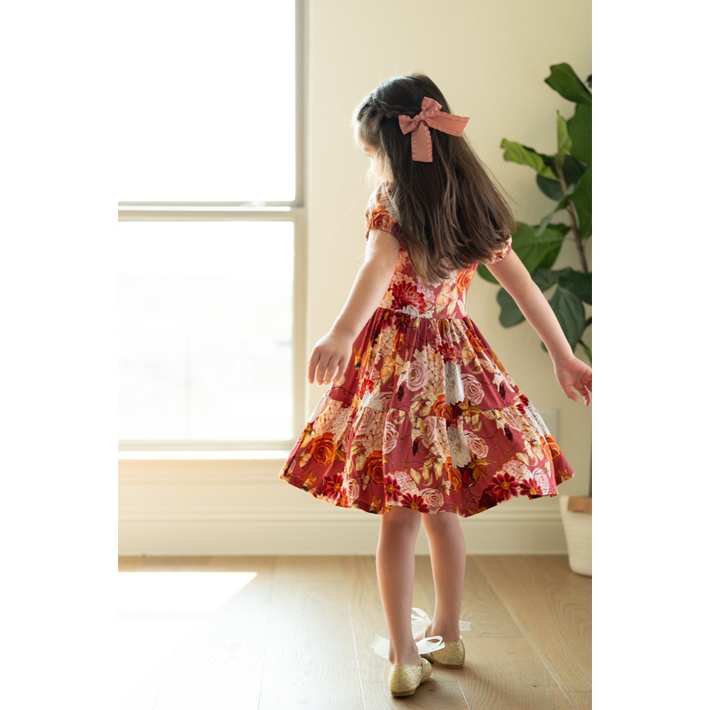 Autumn Fairy Blooms Puff Sleeve Twirl Dress