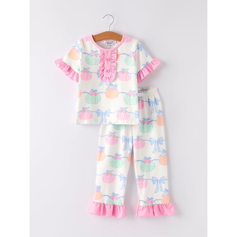 Halloween Short Sleeve Ruffled Milk Silk Girls Pajamas