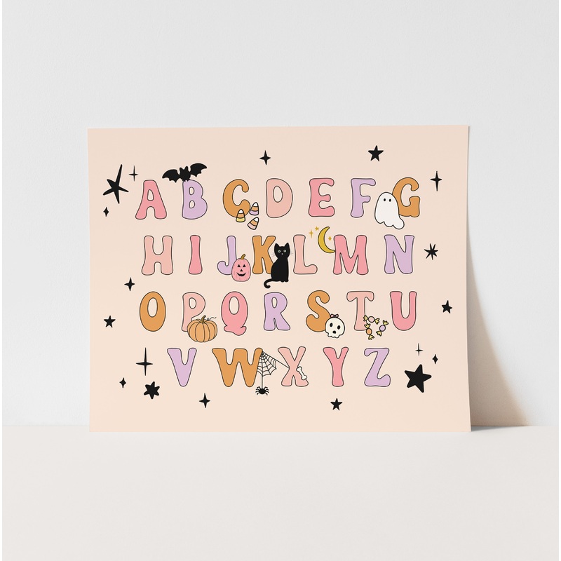 {Pink} Halloween Alphabet Art Print