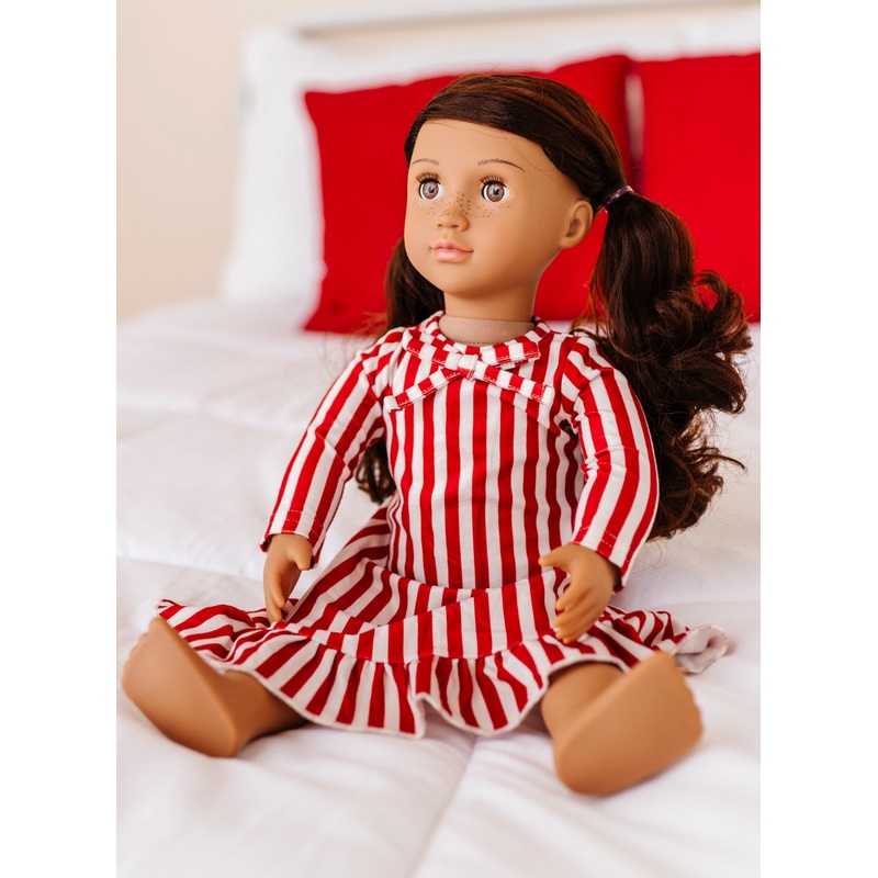 Red Stripes | DOLL DRESS|18″ DOLL SIZE (*SHIPS NOV 5-25th)
