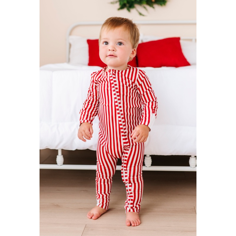 Red Stripes | ZIP ROMPER|0/3 months (*SHIPS NOV 5-25th)|3/6 months (*SHIPS NOV 5-25th)|6/12 months (*SHIPS NOV 5-25th)|12/18 months (*SHIPS NOV 5-25th)|18/24 months (*SHIPS NOV 5-25th)|2T (*SHIPS NOV 5-25th)|3T (*SHIPS NOV 5-25th)
