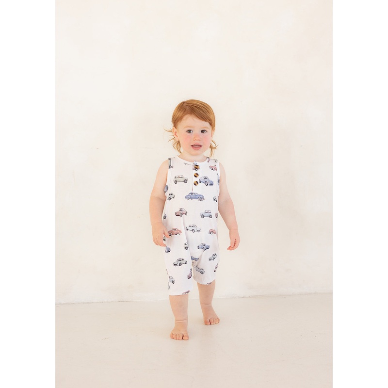 Vintage Cars (Ribbed) | Button Tank Romper