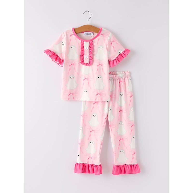 Halloween Ghost Short Sleeve Ruffled Girls Pajamas