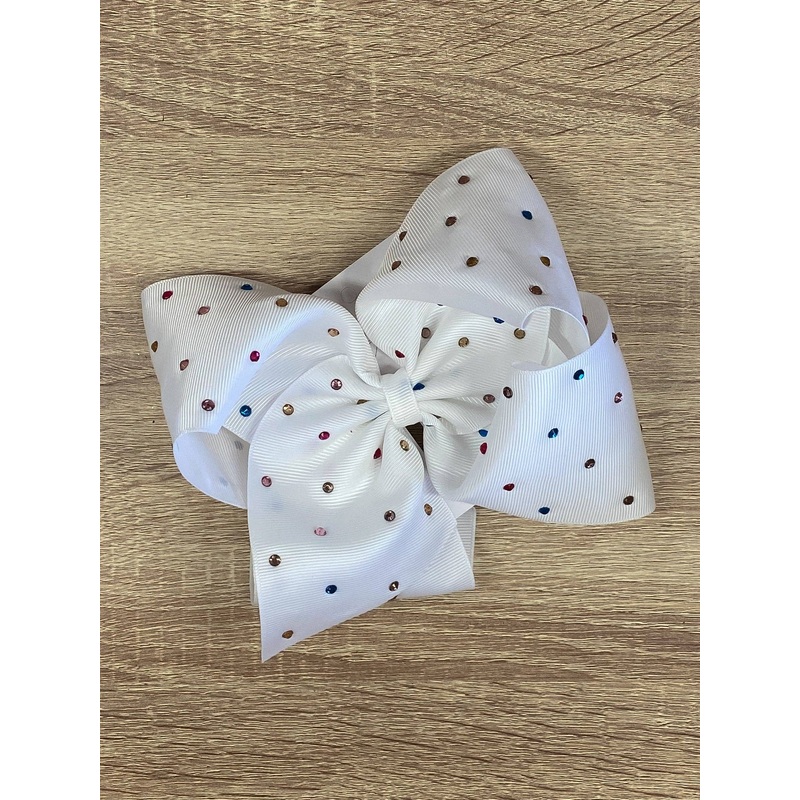 White with Rainbow Rhinestones Hair Bow