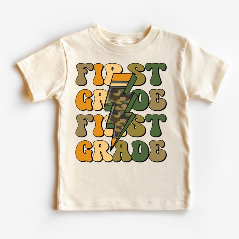 First Grade Camo Lighting Bolt Shirt – Back To School Tee