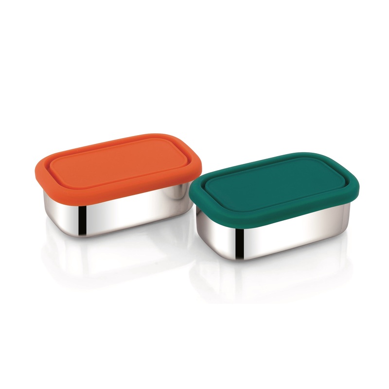 Stainless Steel Snack Rectangle Container Set (Two) for Veggies, Fruit, Chips, Dips and more