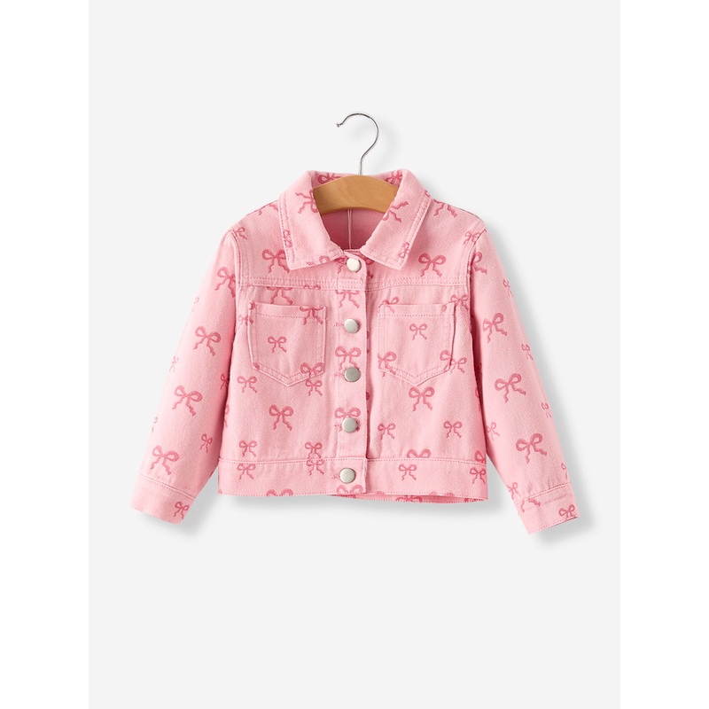 Pink Fall Girls Butterfly Print Denim Top