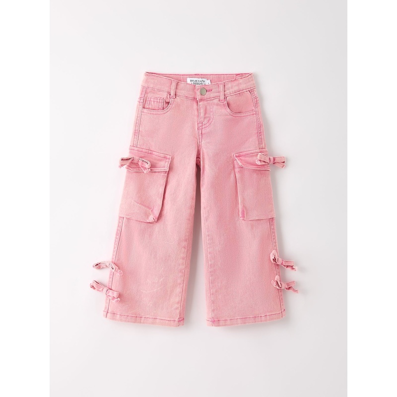 Pink Wide-Leg Denim Pants With Pockets