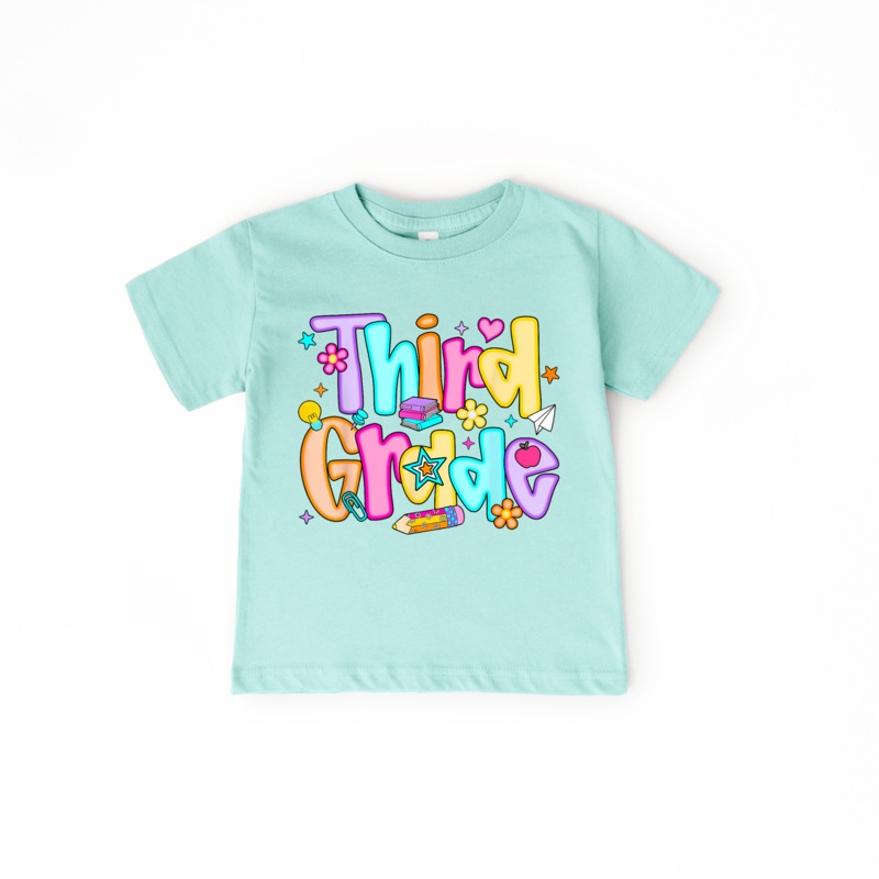 Third Grade Girl|2T|3T|4T|5|Youth SM ( 6-8)|Youth Med ( 8-10)|Youth LG ( 10-12)|Ice Blue|Natural|Peach|White|Pink|Aqua Blue|Teal|Lavender