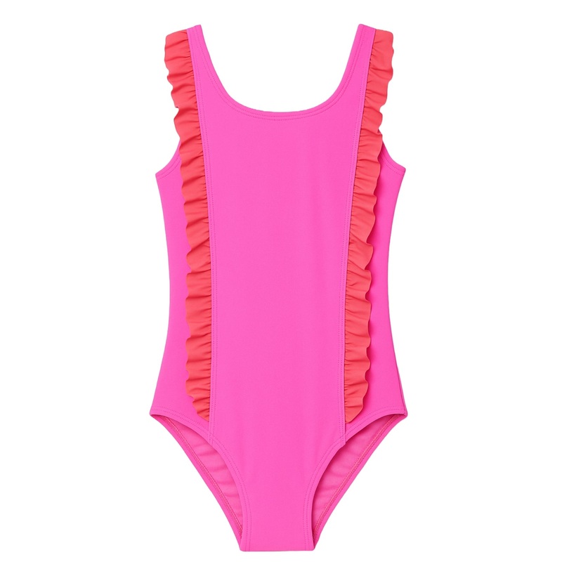 Neon Pink & Red Ruffle Swimsuit