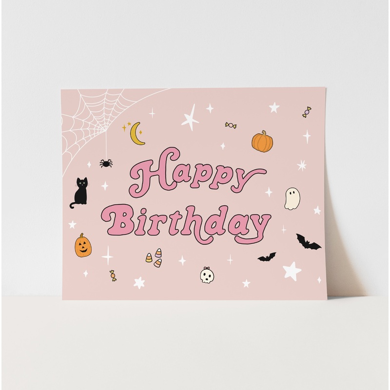 {Pink} Halloween Happy Birthday Art Print