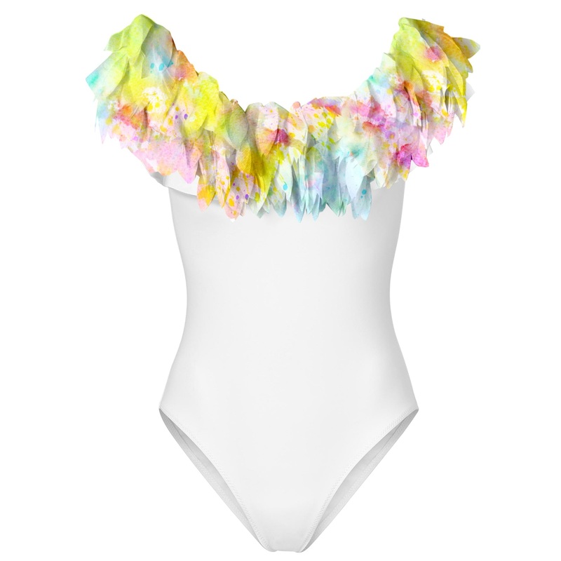 Womens White Swimsuit with Citrus Petals