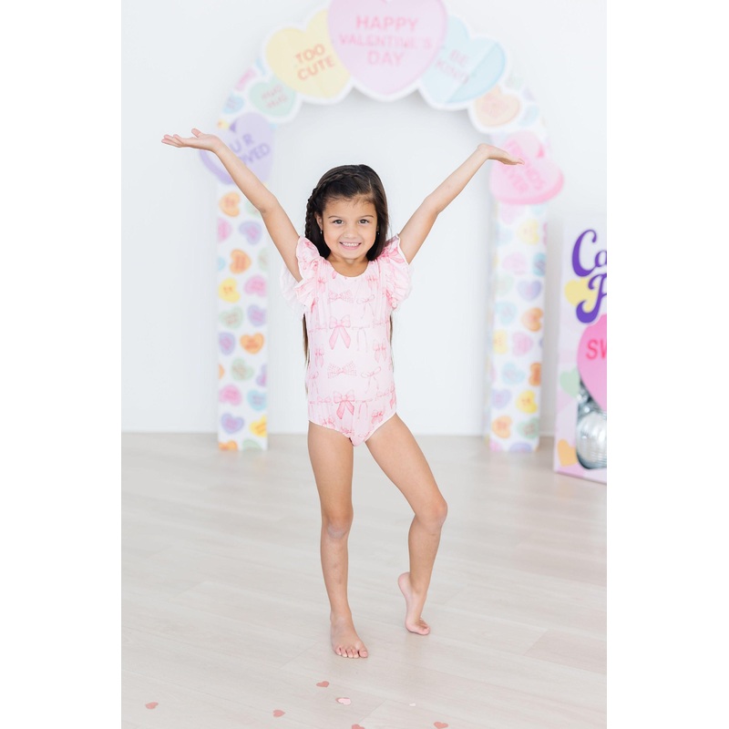 Blushing Bows S/S Flutter Sleeve Leotard