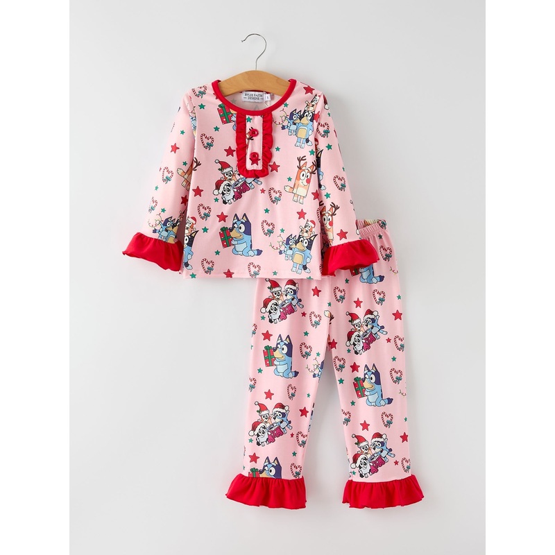 Christmas Festive Baby Girls Pajamas with Ruffles