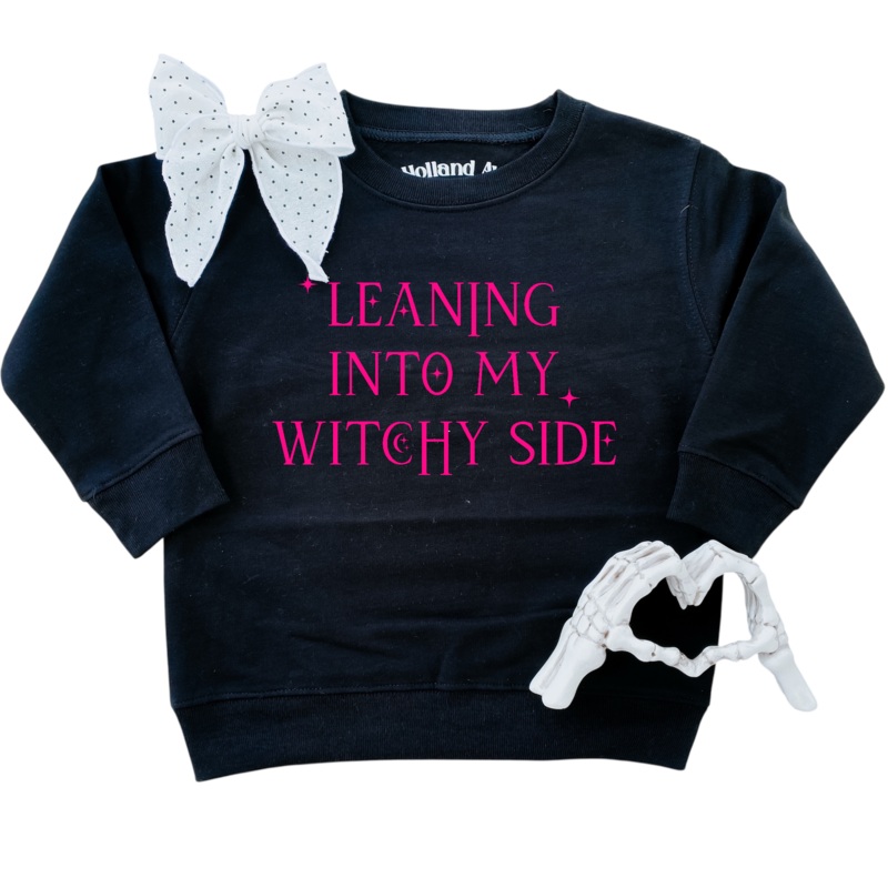 Leaning Into My Witchy Side|12/18|18/24|2/3|4/5|5/6|6/7 (YS)|8/10 (YM)|10/12 (YL)|Black|Pink