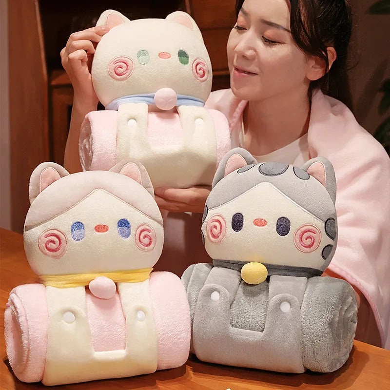 2 in 1 Cat Pillow Blanket|Light Grey|White|Dark Grey