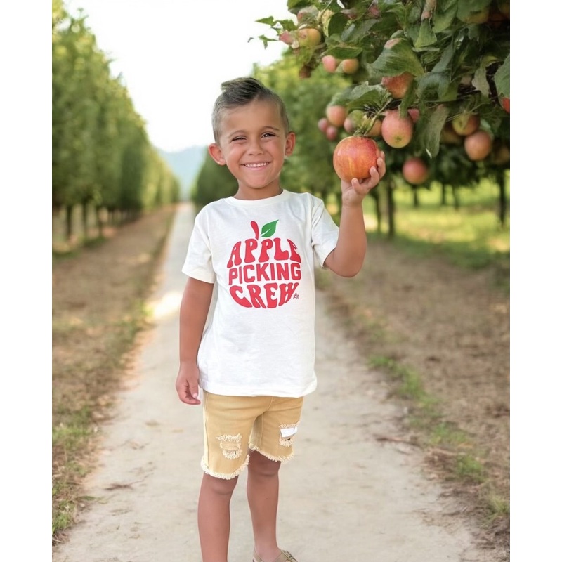 Apple Picking Crew Tee|2T|3T|4T|5T|Youth Small|Natural