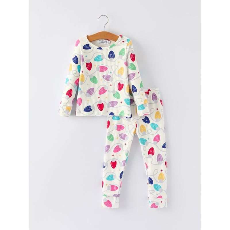 Christmas Girls  Colorful Light Bulb Baby Pajama Set: Fun and Cozy