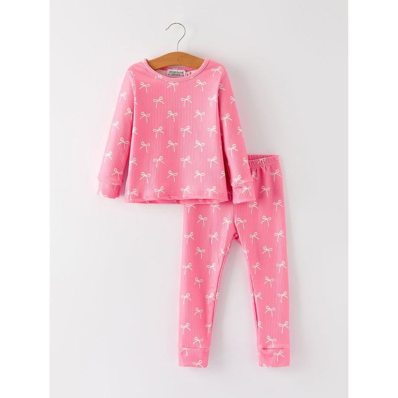 Girls Pink Bow Pajama Set: Comfy and Cute