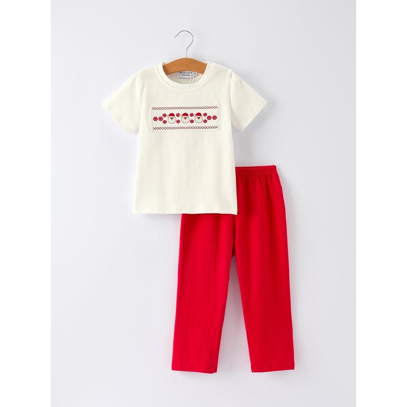 Red Christmas Smocked Embroidery  Boys Set