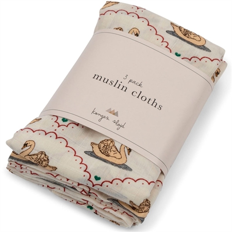 Konges Sljd Muslin Cloth 3-Pack Swan
