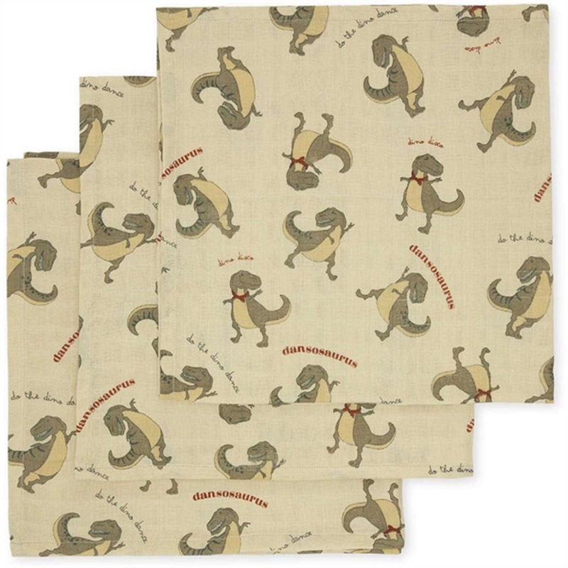Konges Sljd Muslin Cloths 3-pack Dansosaurus