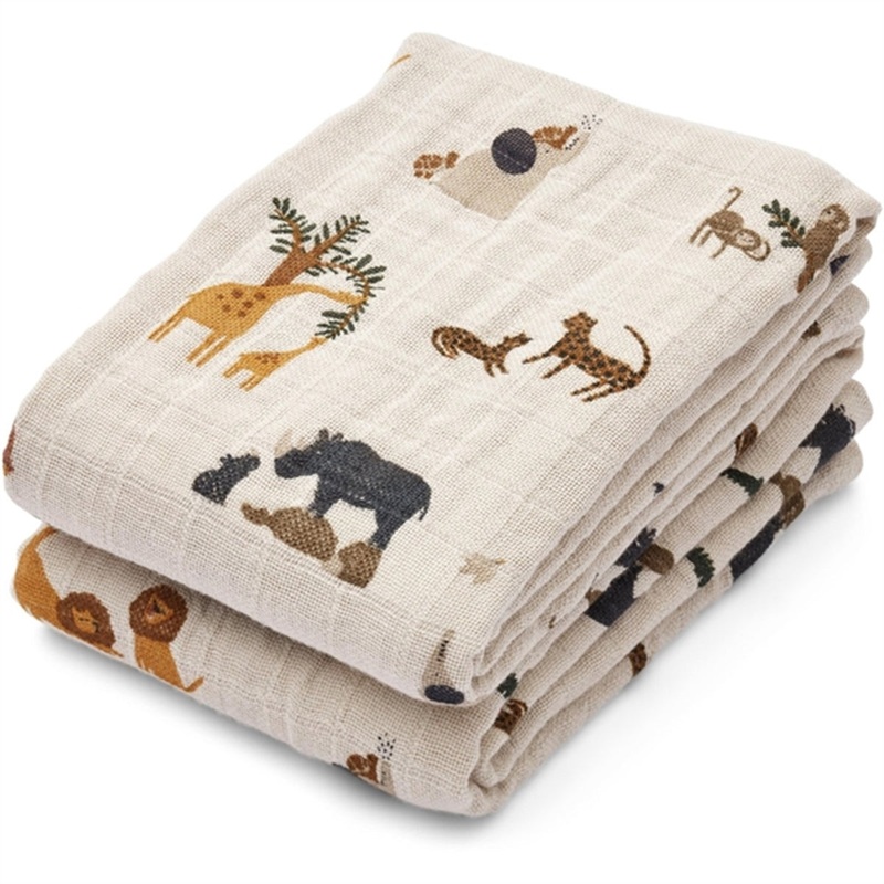 Liewood Lewis Muslin Cloths 2-pack All Together\/Sandy