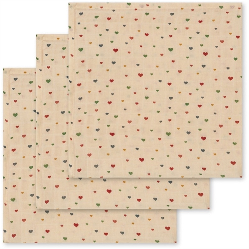 Konges Sljd Muslin Cloth 3-pack Multi Hearts