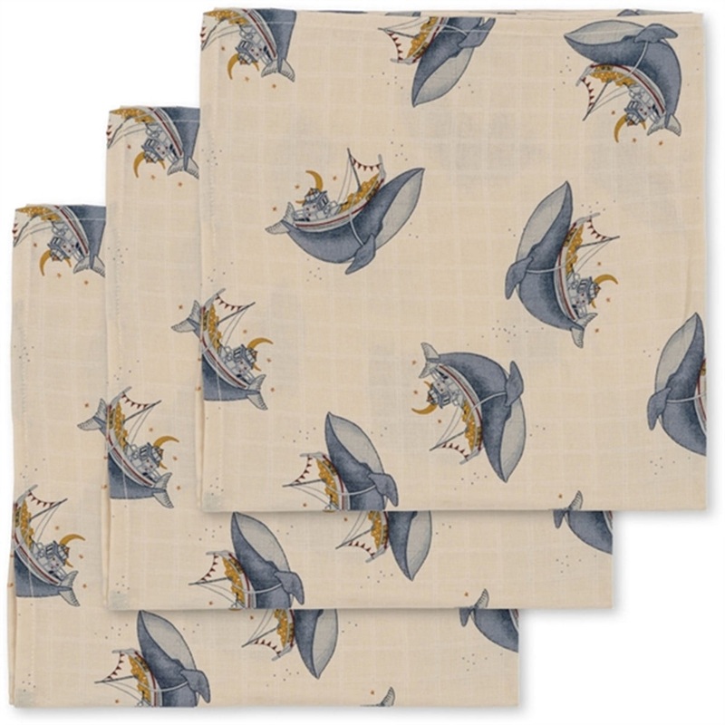 Konges Sljd Muslin Cloth 3-pack Whale Boat