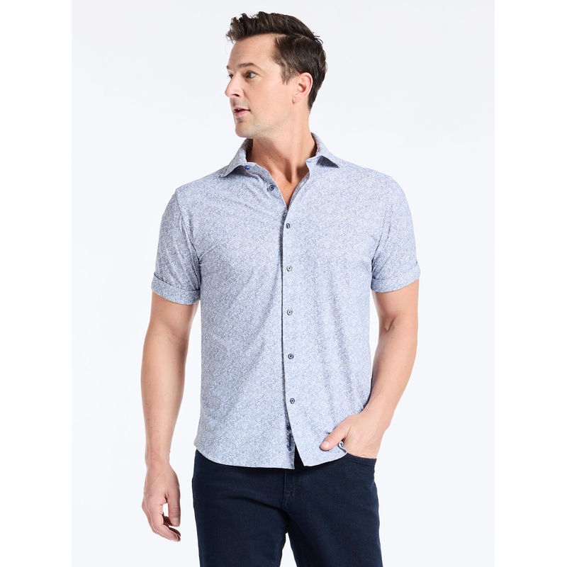 SCRAWL SHORT SLEEVE BUTTON DOWN SHIRT