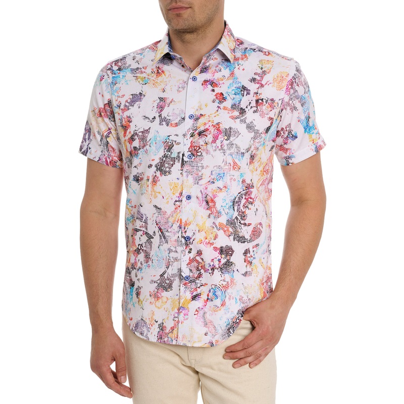 SPLASH OF COLOR SHORT SLEEVE BUTTON SHIRT