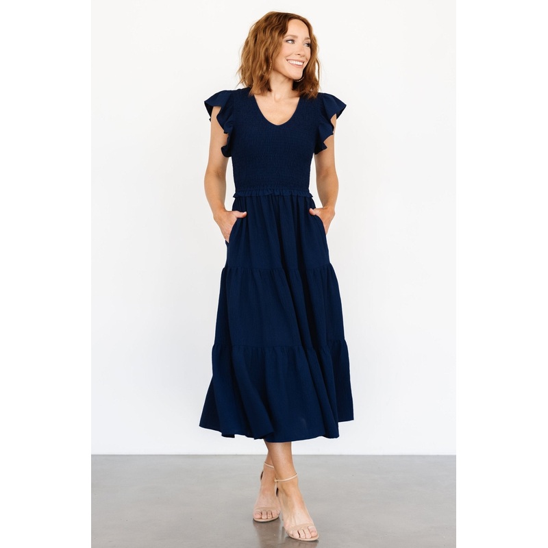 Afton Smocked Tiered Dress | Navy
