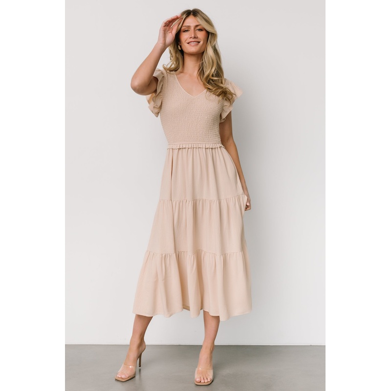 Afton Smocked Tiered Dress | Sand