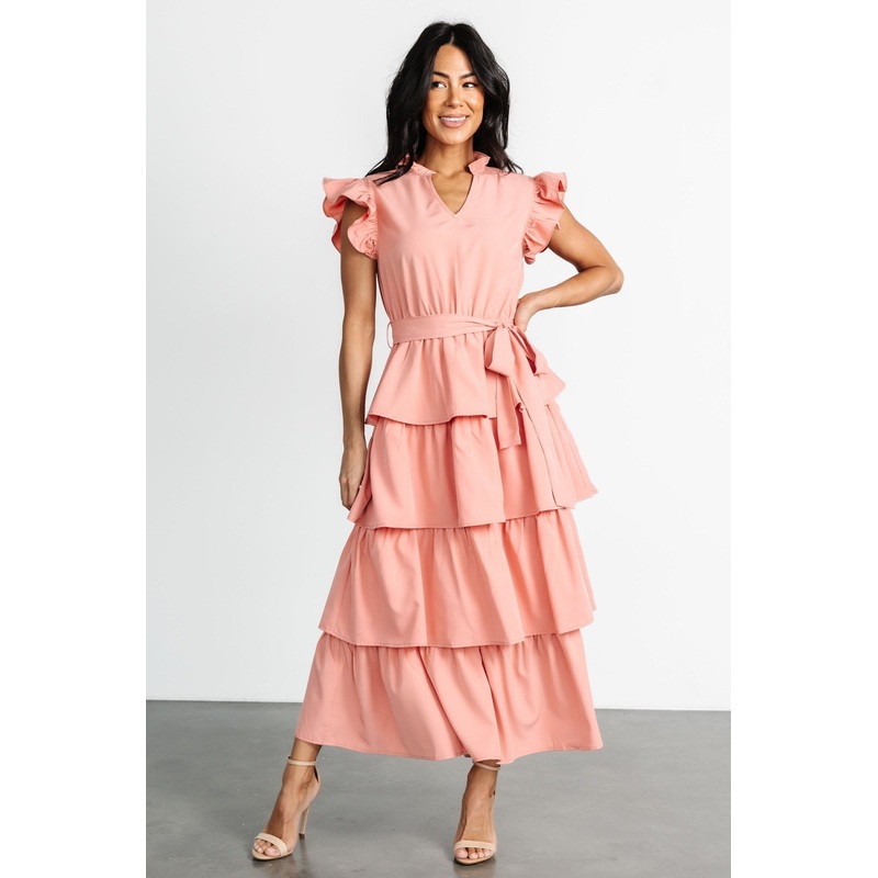 Chrysanthi Tiered Dress | Dusty Coral