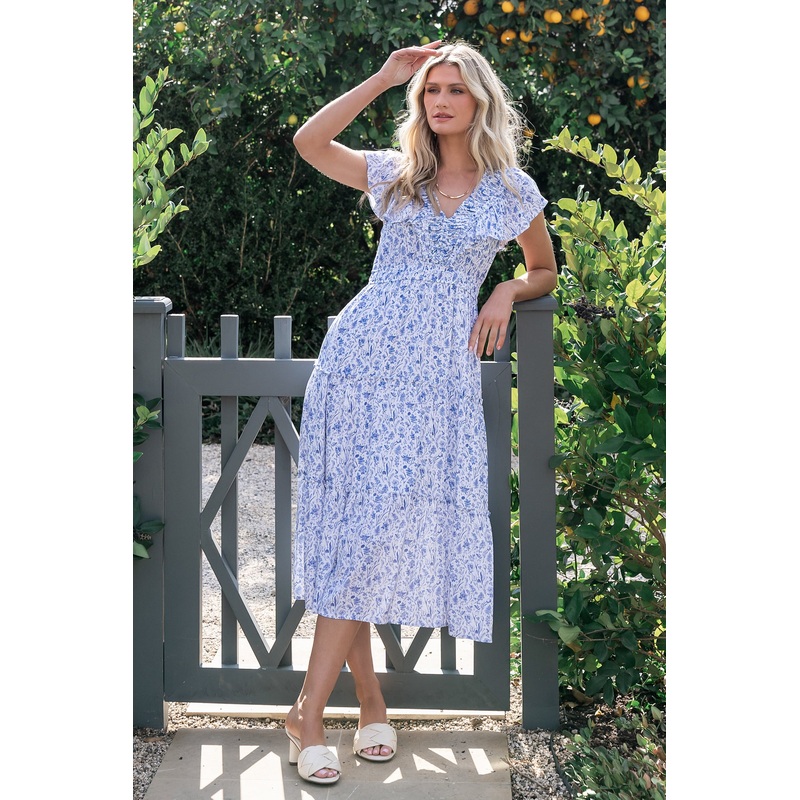 Crete Midi Dress | Blue + White