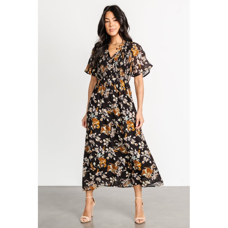 Hathaway Midi Dress | Black Floral
