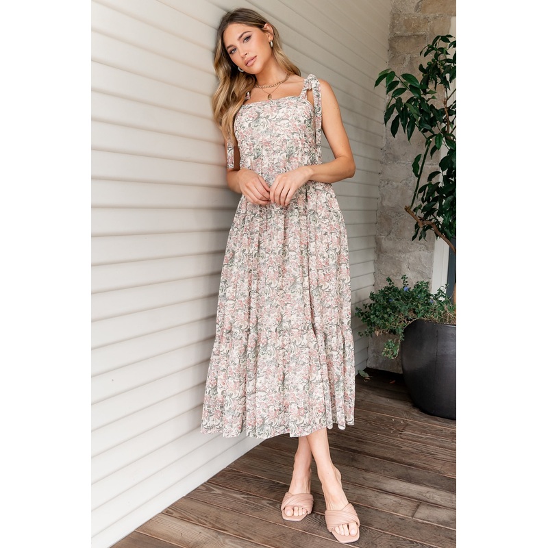 Lelisa Shoulder Tie Dress | Cream Floral