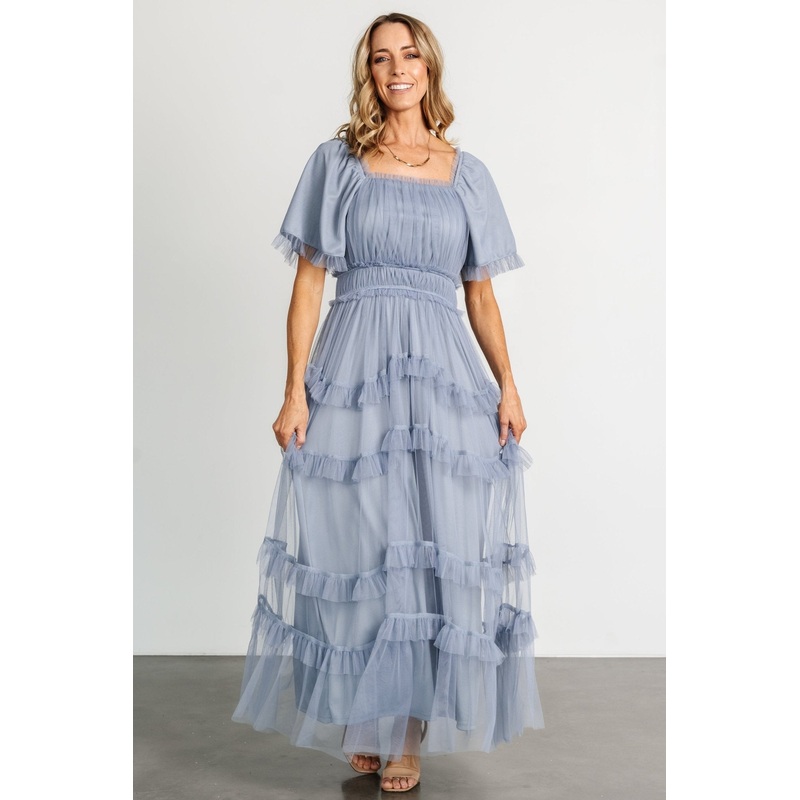 Magdalena Tulle Maxi Dress | Dusty Blue