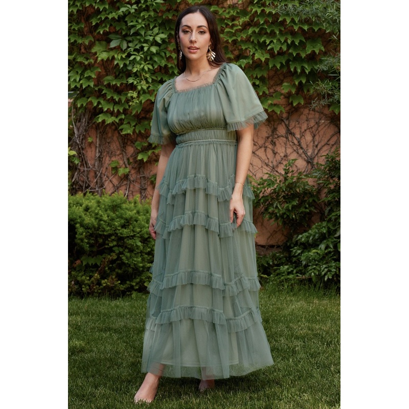 Magdalena Tulle Maxi Dress | Eucalyptus