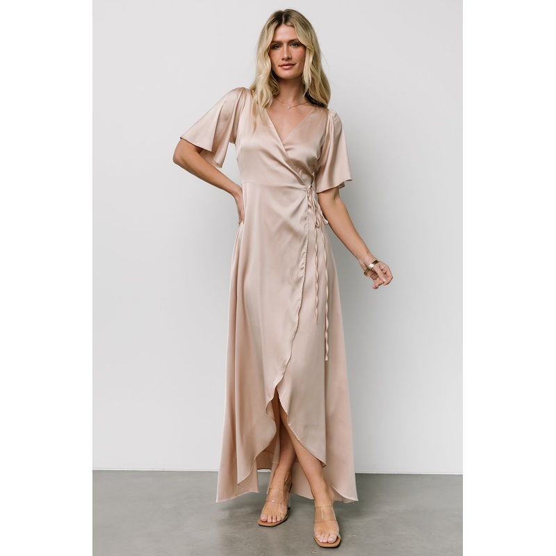 Vara Satin Maxi Wrap Dress | Champagne