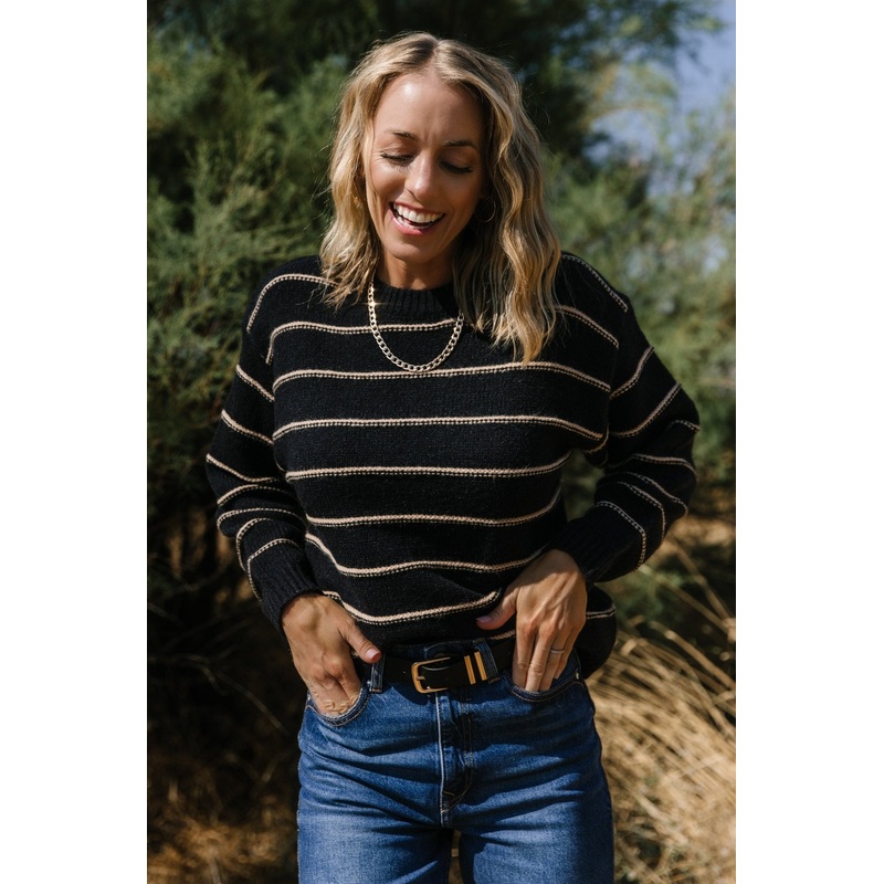 Alanis Stripe Sweater | Black + Camel