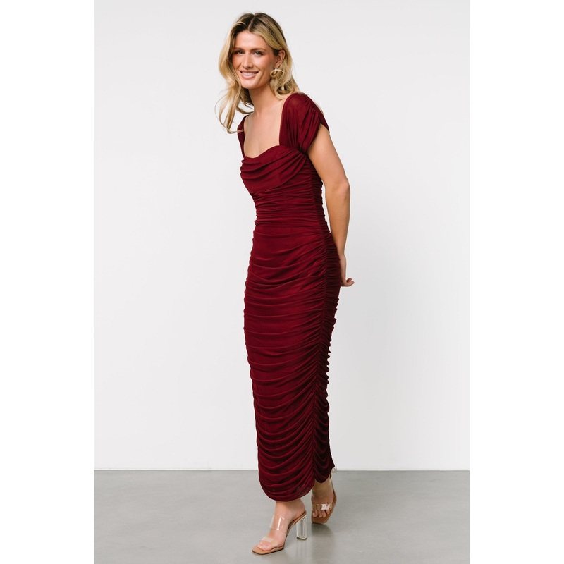 Alessandra Mesh Midi Dress | Burgundy