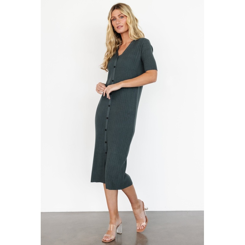 Alicia Ribbed Midi Dress | Dusty Jade