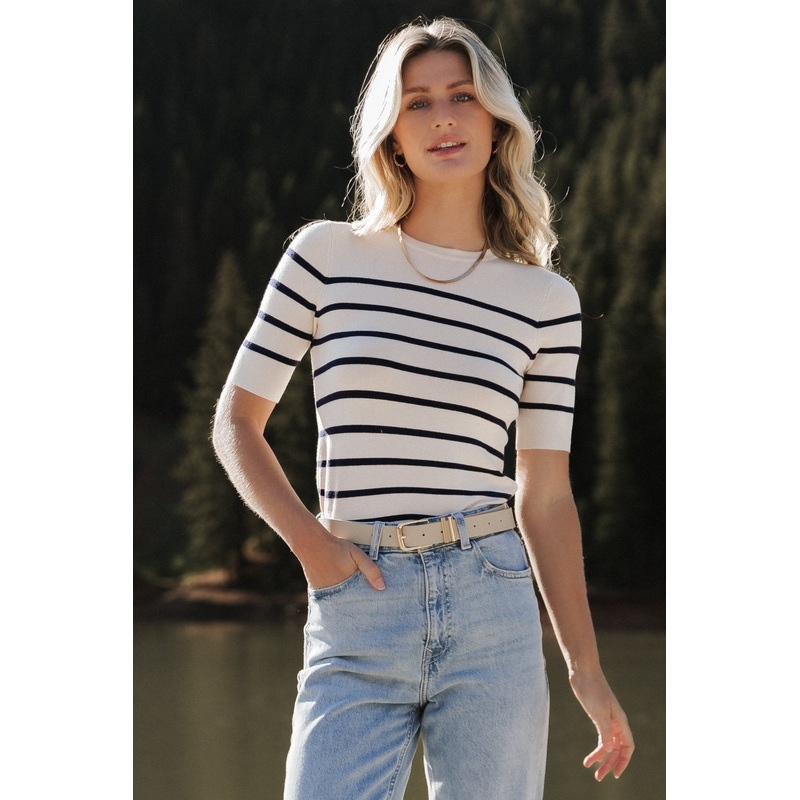 Alyson Knit Top | Ivory + Navy