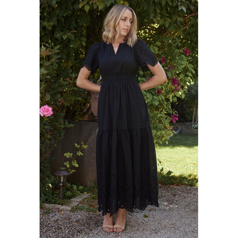 Annette Eyelet Maxi Dress | Black