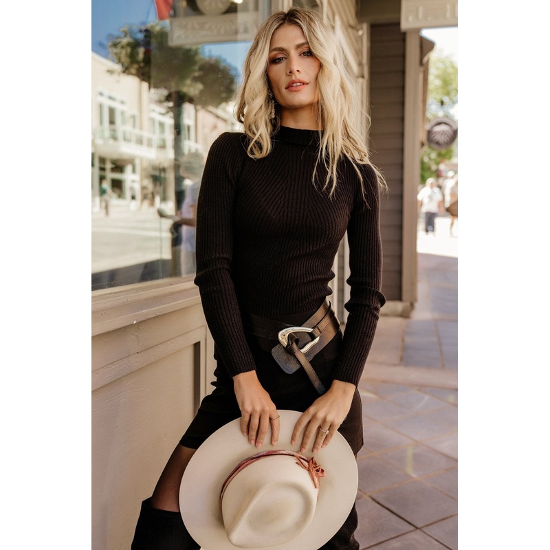 Ari Ribbed Long Sleeve Top | Black