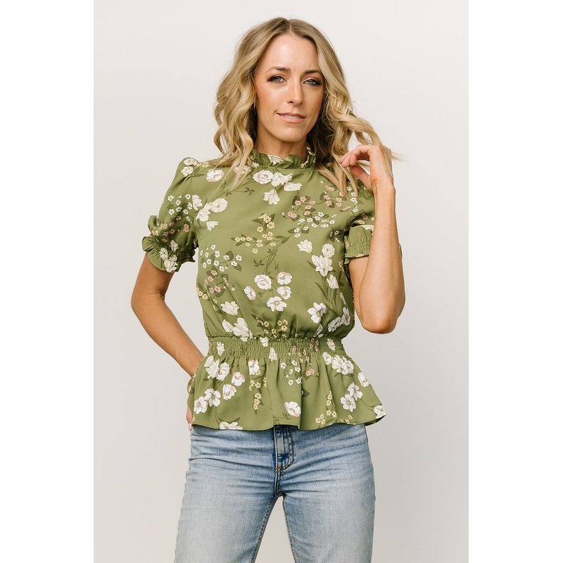 Beth Peplum Top | Olive Floral