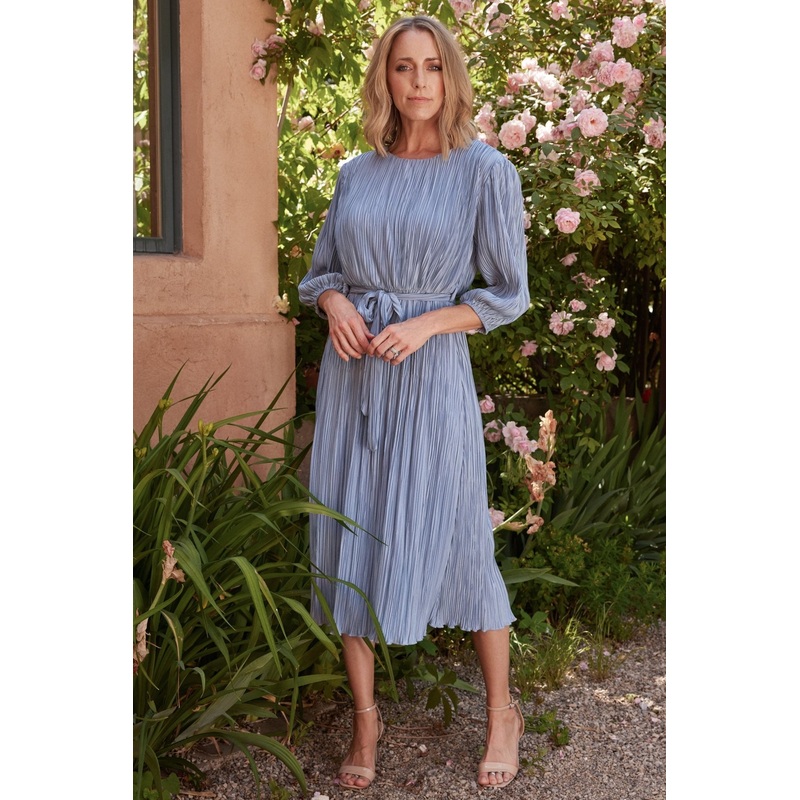 Bethany Pleated Midi Dress | Light Blue
