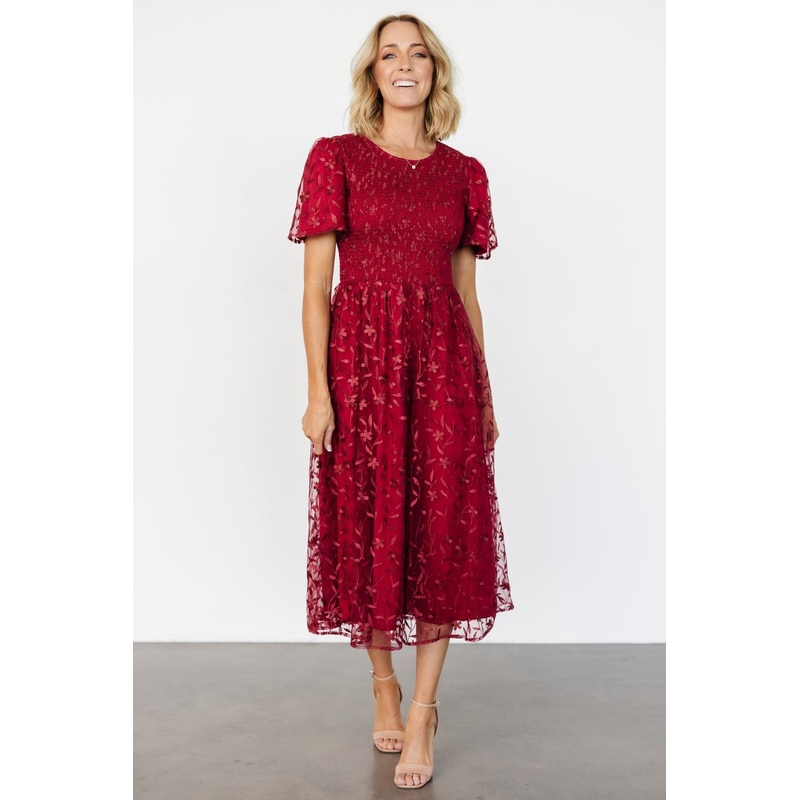 Cara Embroidered Midi Dress | Ruby