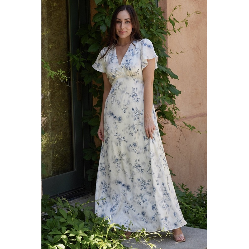 Carmen Maxi Dress | Off White + Blue Floral